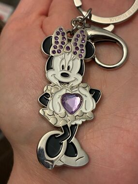 Minnie Mouse June Birthstone Crystal Heart Keychain, Purple, Silver